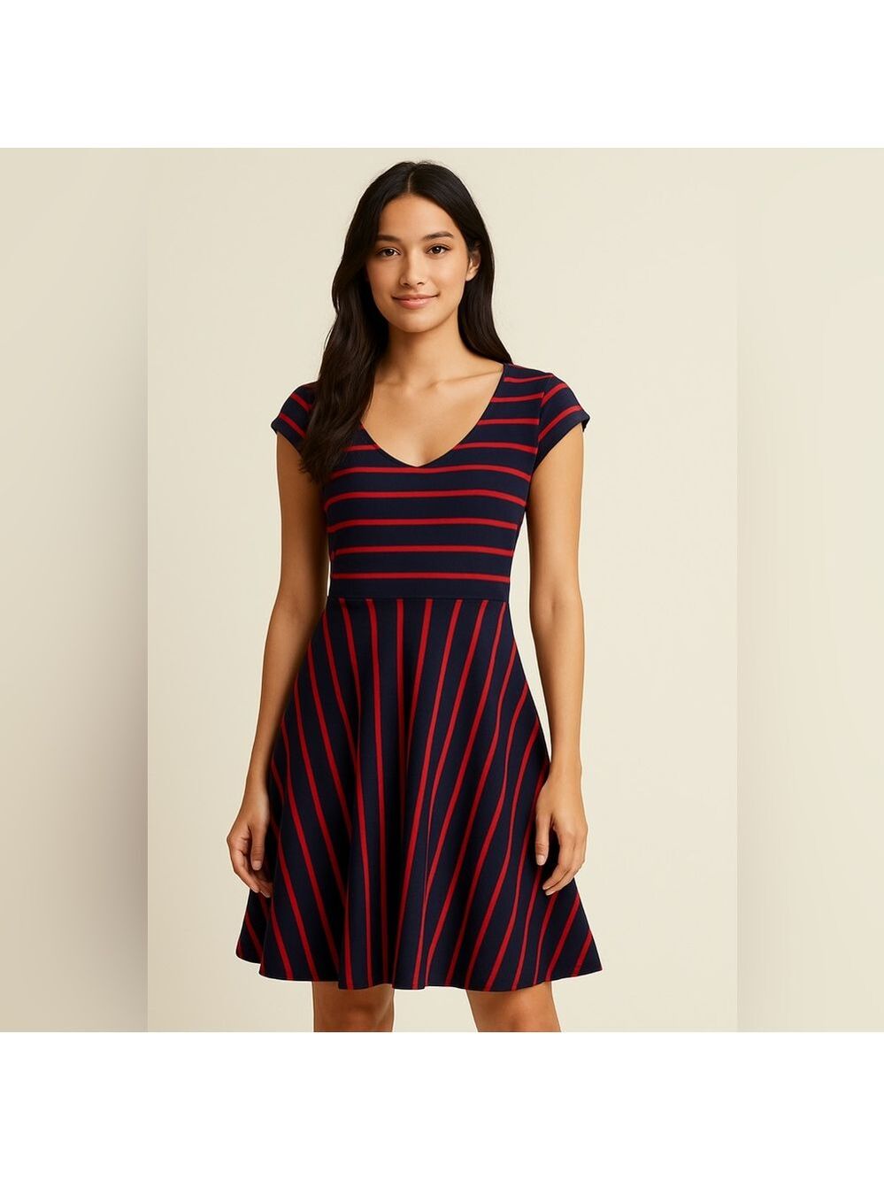 Market & Spruce Asymmetrical Red and Blue Striped Dress